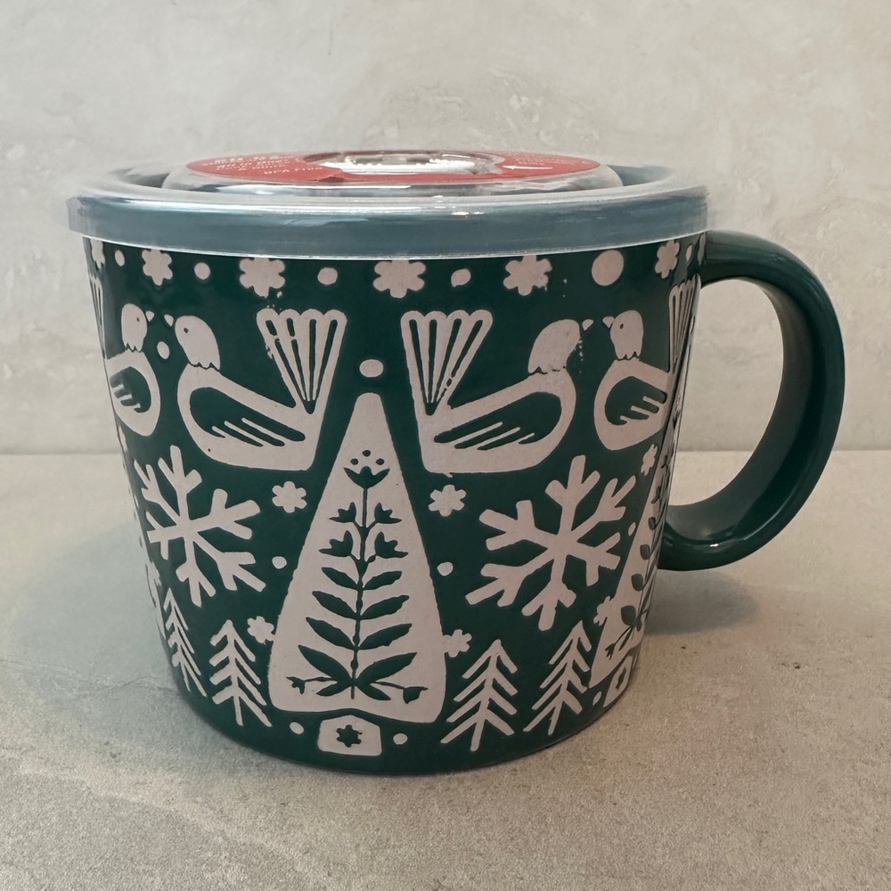Cute Ceramic Large 20 Ounce Coffee Soup Mug Cup W/ Vacuum Freshness Vented Lid